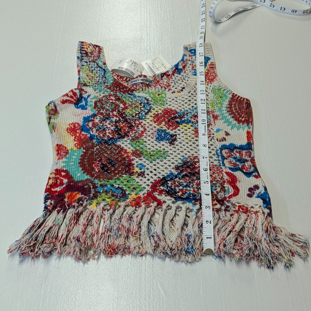 NWT Issey Miyake Cotton Tank Size 2 Multicolored Crochet With Fringe Tassles - Picture 6 of 16